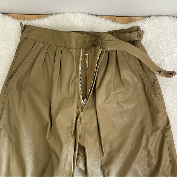 Vintage women’s Stylman Brown/Tan High Waist Pleated Leather Pants Size 15 - Picture 3 of 15